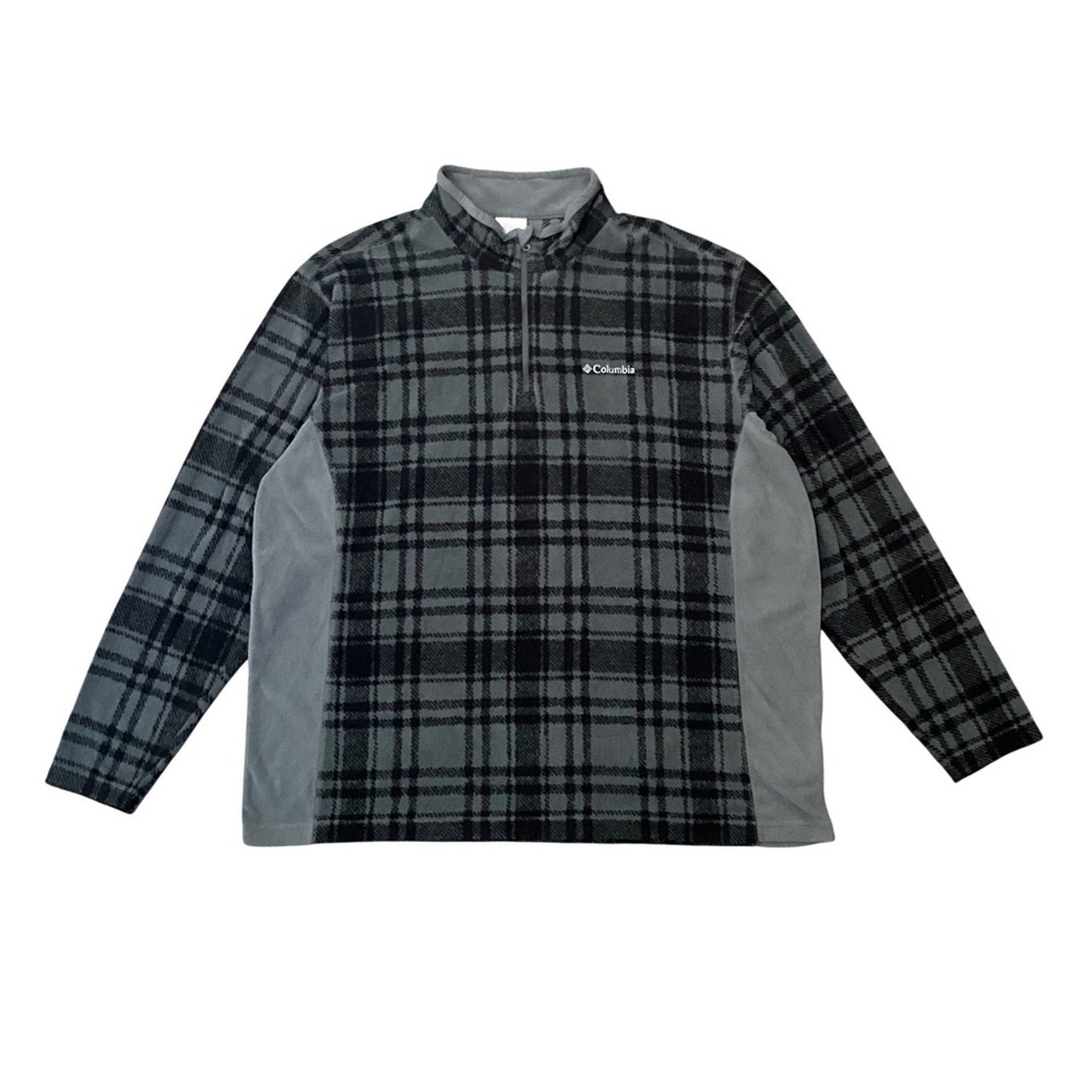 Columbia Mens XXL Lightweight Plaid Fleece Pullover Gray Black‎ Outdoor Casual